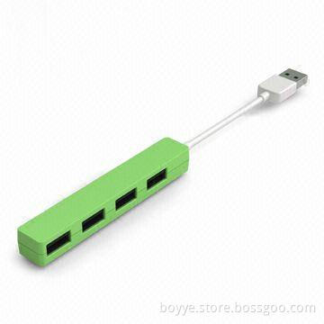 4-port USB 2.0 Hub with 480Mbps/USB 2.0/HS, Inlay 0.1m USB Cable Attached